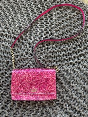 kate spade New York ‘Cami’ Hot Pink Glitter Crossbody with Gold Chain